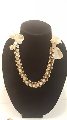 J Crew Rhinestone Cluster Nugget  Necklace Gold Tone Tie Back   • $39.99