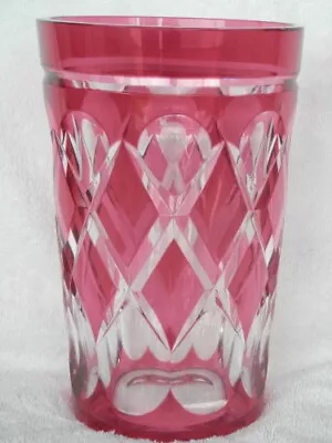 $49.95 • Buy Val St Lambert 9  Tall Cranberry Cut To Clear Vase Diamond Pattern Excellent Bin