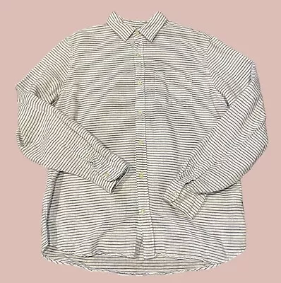 GAP Mens Linen Blend Button Down Shirt Size L Long Sleeve Blue White Stripe • $23.54