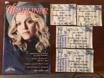 Madonna Drowned World Tour 2001 MSG 4 Used Tickets 2 VIP And Headliner Program • $10