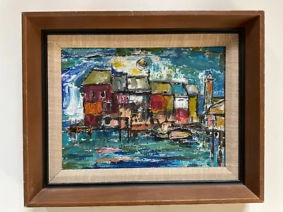 Mid Century Modern Cape Cod Scene Oil On Board Ca 1970 Karl Metzler? • $265