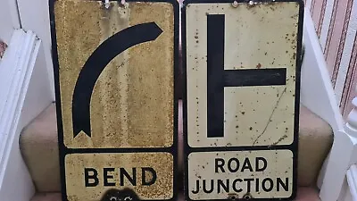 Vintage BEND & ROAD JUNCTION Metal Road Signs • £285