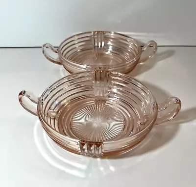 2 Anchor Hocking Manhattan Pink Cream Soup Bowls 2-Handled Nappy Art Deco Style • $15.95