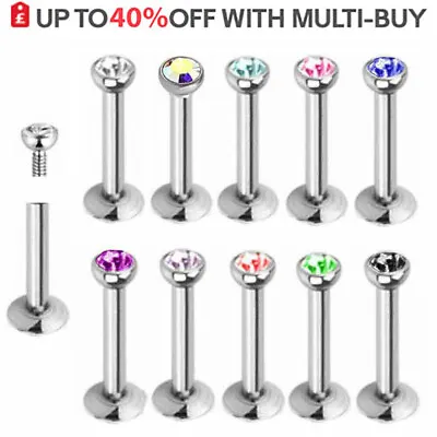 Labret Stud Nose Bars Tragus Monroe Cartilage Ear Piercing Ring CZ 2mm Gem UK • £1.79