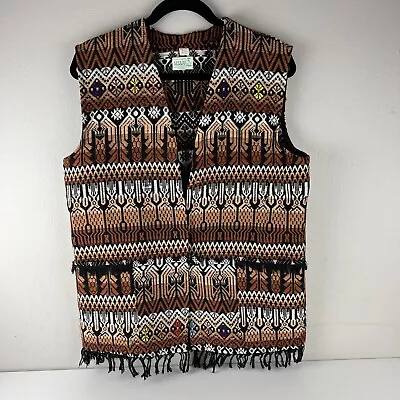 Vintage Xelaju Bojo Vest Mens Small Tribal Aztec Fringe Guatemala Hippie Beatles • $69.99