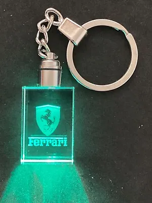 LED Crystal Glass Rectangle With Ferrari Logo Keychain Key Ring • $30