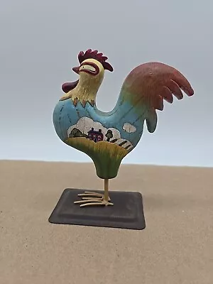 Rooster Folk Art Carved Wood Metal Stand Russ Berrie Farmhouse Hand Painted VTG • $9.99