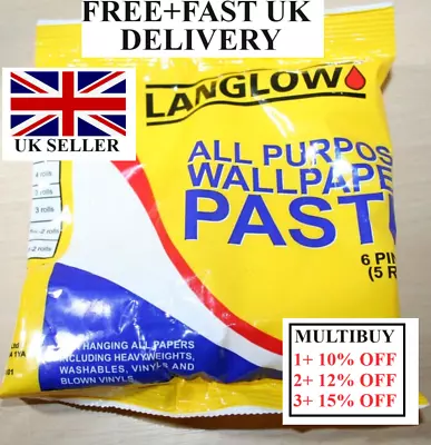 Langlow Wallpaper Paste Extra Strong Adhesive Easy Mix Wallpaper 5 Rolls /6 Pint • £2.69