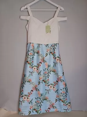 Oasis Floral/Butterfly Print Dress - Blue/Ivory - UK 6 - TAGGED £85 - WEDDING • £19.99