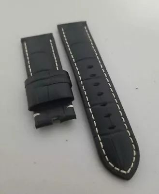 Panerai OEM 24mm Black Alligator Watch Strap Beige Stitch For Tang Buckle. • £75