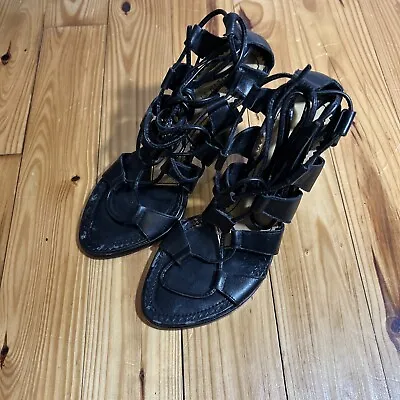 Colin Stuart Black Leather Strappy Women’s Heels 6.5 Gladiator Stripper • $39