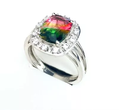 R6310W Water Melon Mt. St. Helens Helenite Cush. 7x9mm 2.5C Sterling Silver Ring • $60