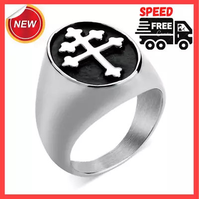 Magnum PI Cross Of Lorraine Premium Stainless Steel Metal Ring Templar Crusader • $15.99