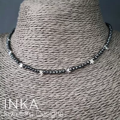 Inka 925 Sterling Silver Star Bead & Hematite Handcrafted Bead Choker Necklace  • $34.10