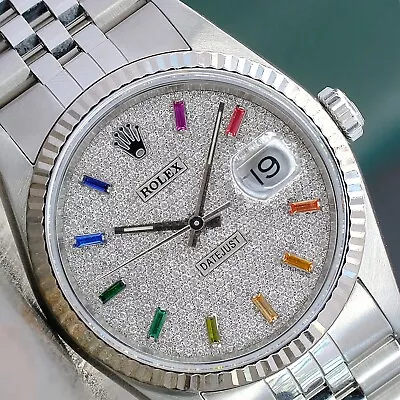 Rolex Mens Datejust 16234 18kw Gold & Steel Diamond Dial Fluted Bezel 36mm Watch • £6241.84