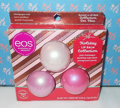 EOS Lip Balm 3 Pack Holiday Pink Champagne Sparkling Sugar Plum Pomegranate NEW • $19.90