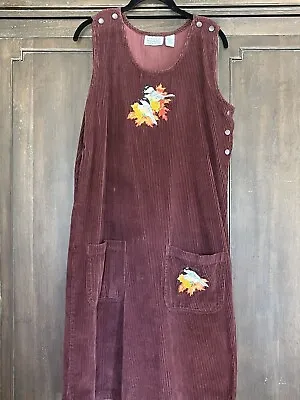 VTG COTTAGECORE Jumper Dress Corduroy BIRDS S Brick/ Clay Red Miss Frizzle *1 • $31.99