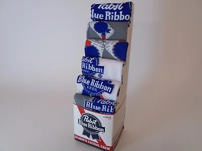 Pabst Blue Ribbon Beer Socks PBR 6 Pair CREW SOCKS Men Size 8-12 Bioworld NEW • $22.95