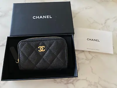 New Authentic Chanel Card Holder Cardholder Zipped Coin Purse Calfskin GHW • $1390