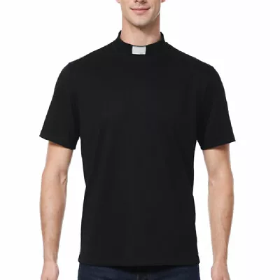 Clergy Mens T Shirt Priest Vicar T Shirt Pastor Tops With Clerical Tab Collar • $19.99