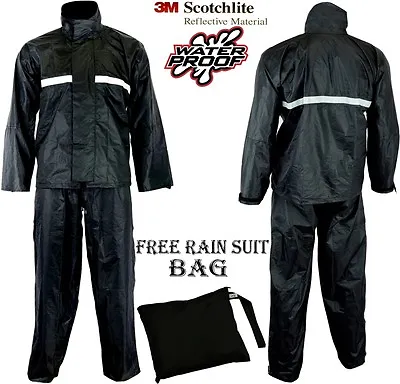 Waterproof Reflective Motorcycle Motorbike Cycling Rainsuit Over Jacket Trousers • $31.07