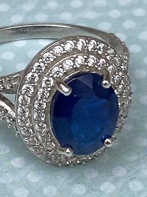 £25 • Buy NEW Size Q STUNNING DIANA RING 925 Sterling Silver TJC Large Blue Spinel And CZ