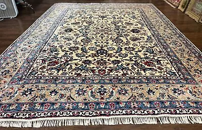 Per'sian Rug 10x14 Cream Floral Allover Carpet Handmade Vintage Large Rug Signed • $4165