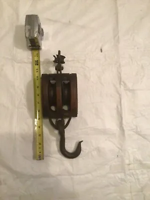 Vintage Wooden And Tackle Pulley Pully Boat Nautical Barn Hoist Hook Patina • $62.45