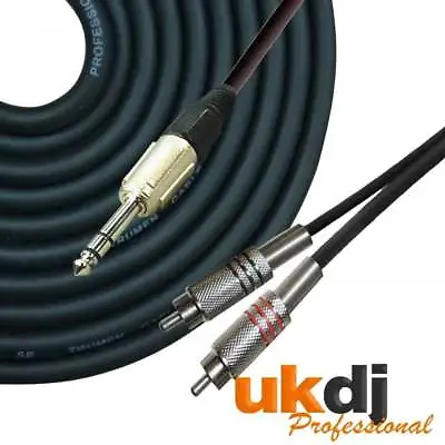 3m 6.35mm 1/4  Inch TRS Jack Stereo To Twin 2 X RCA Phono Plug Cable Audio Lead • £9.99