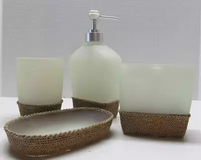 Nautical Bath Accessory Set Wrapped With COASTAL ROPE Boating Trim 4 Piece NEW • £86.73