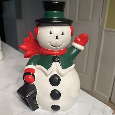 Vintage Ceramic Snowman Lantern Waving 8.5  Tall Can Light Up Christmas See Pics • $19.99