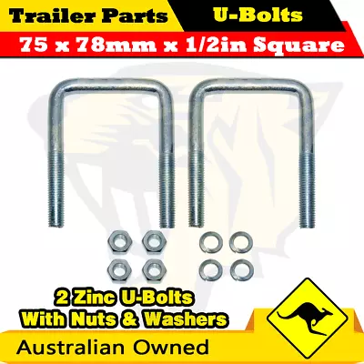 2 X U-Bolts 75mm X 78mm Square With Nuts Zinc Trailer Box Boat Caravan • $20