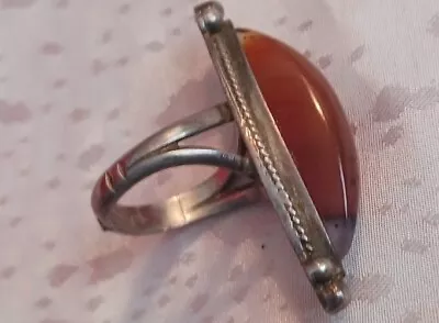 Sterling Silver Amber Agate Stone Pinky Ring Size 3.25 Vintage Estate Jewelry • $45