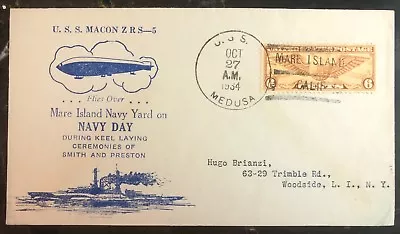 1934 USS Macon Airship Zeppelin Cover Flies Over Mate Island Navy Yard On Navy D • $29.74