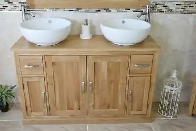 Bathroom Vanity Unit | Oak Sink Cabinet | Double Ceramic Wash Basin Tap & Plug • £689