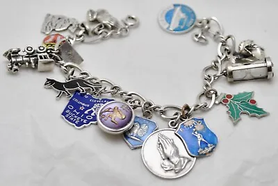 Vintage Sterling 14 Charm Bracelet Enamel Black Cat Mini Hour Glass + 35 Grams • $72