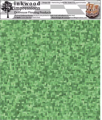 Dollhouse Flooring 6 Mil Peel Stick Vinyl 12 X12  - Interlocking Green Tile 020 • $6