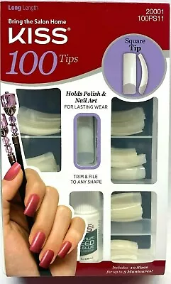 KISS 100 Tips Long Length Nails!!  - Curve Overlap/ Square Tip/ White Tip • $6.69