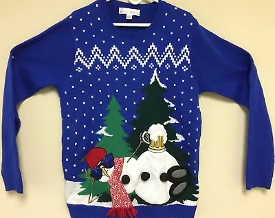NEW! Jolly Sweaters Drunk Frosty Snowman W/Beer Mens Christmas Blue White Size L • $16.50