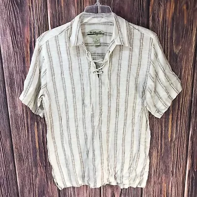 Mojito Collection Linen Blend Lace Up Popover Shirt Mens M Medium Beige Stripe • $44.99