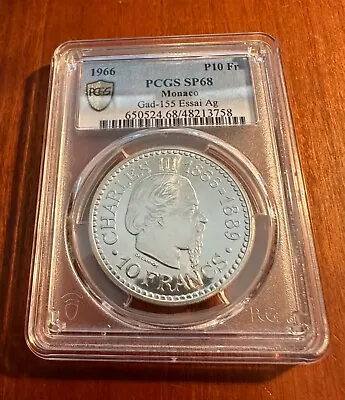 Monaco 1966  10 Francs Silver Coin  Essai  Superb Gem Proof Pcgs Certified Sp68 • $895