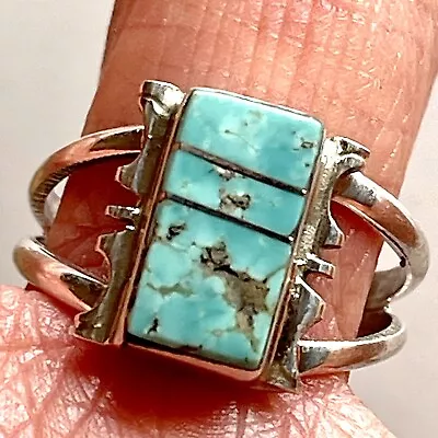 Navajo #8 Mine Turquoise Ring Sz 9.5 Sterling Signed Steve Francisco Rect S • $54.94