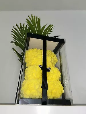 Yellow Teddy Rose Bear With Box Artificial PE Flower Valentine's Day • £15