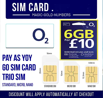 O2  02 SIM CARD FOR SAMSUNG GALAXY  & IPHONES ALL O2 PHONES TRIPLE SIZE SIM CARD • £0.99