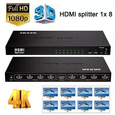 1X8 8 Port HDMI Splitter Switch 1 In 8 Out Repeater Amplifier Hub 3D Ultra 4K HD • $42.11