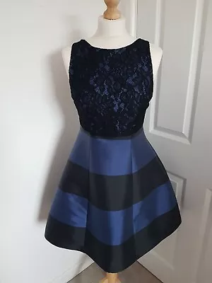 £29.90 • Buy Coast Dress Size 8 Blue Stripe Lace Effect Pockets Wedding *see Description*