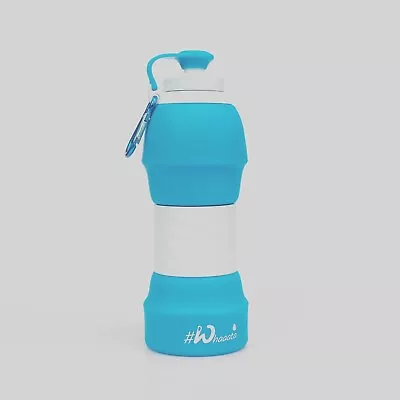 Water Bottle Gym Yoga Football Sports Silicone Blue Collapsible 580ml • £5.99