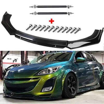 Front Bumper Lip Spoiler-Splitter BodGlossy Black Strut Rod For Mazda 3 • $69.99