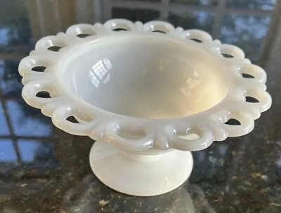 7  White Milk Glass Laced Edge Eyelet Pedestal Footed Compote Quilting Dish #191 • $8