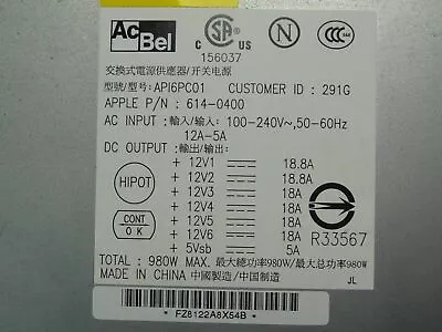 Genuine Apple A1186 Mac Pro 3.1 2008 614-0400 980W Power Supply • $115